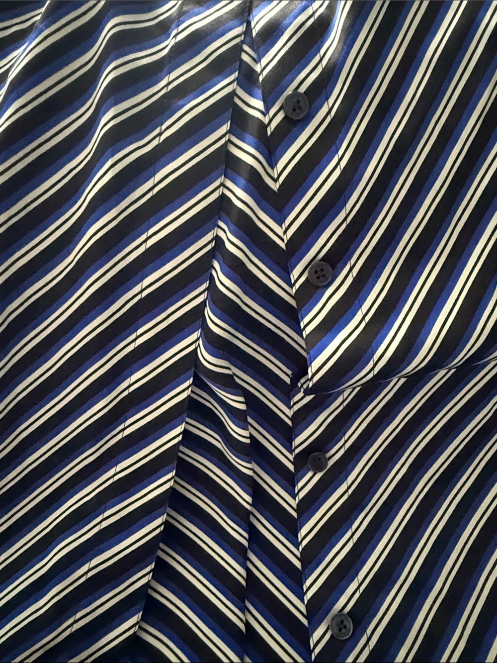 Tory Burch Black, Blue and White Striped Silk Blouse - Picture 5 of 10